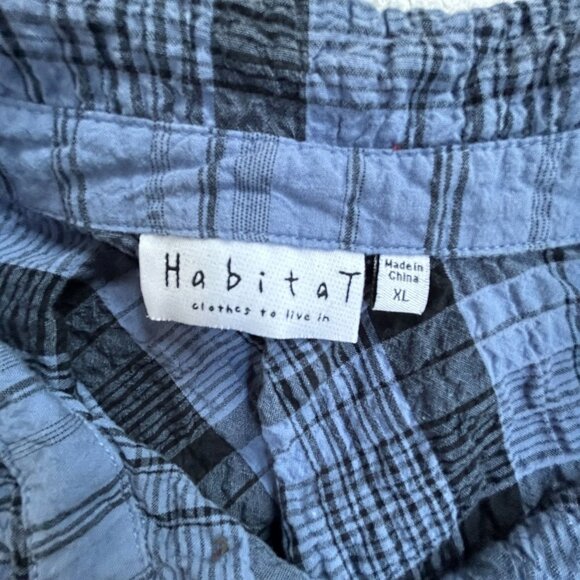 Habitat Womens Blue & Black Plaid Button-Up Crinkle Shirt Blouse XL Lightweight - Picture 3 of 8